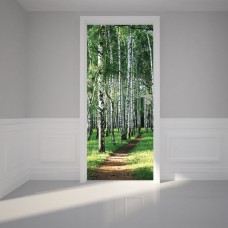 Door Mural Wall Sticker Birch Tree Forest - Self Adhesive Door Wrap Bubble Free    263751351677
